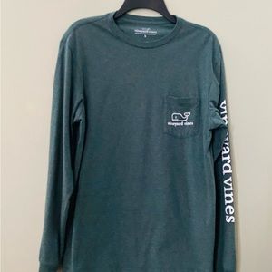 🐳Men’s Vintage Whale Long-Sleeve Pocket Size S Tee in Charleston Green🐳